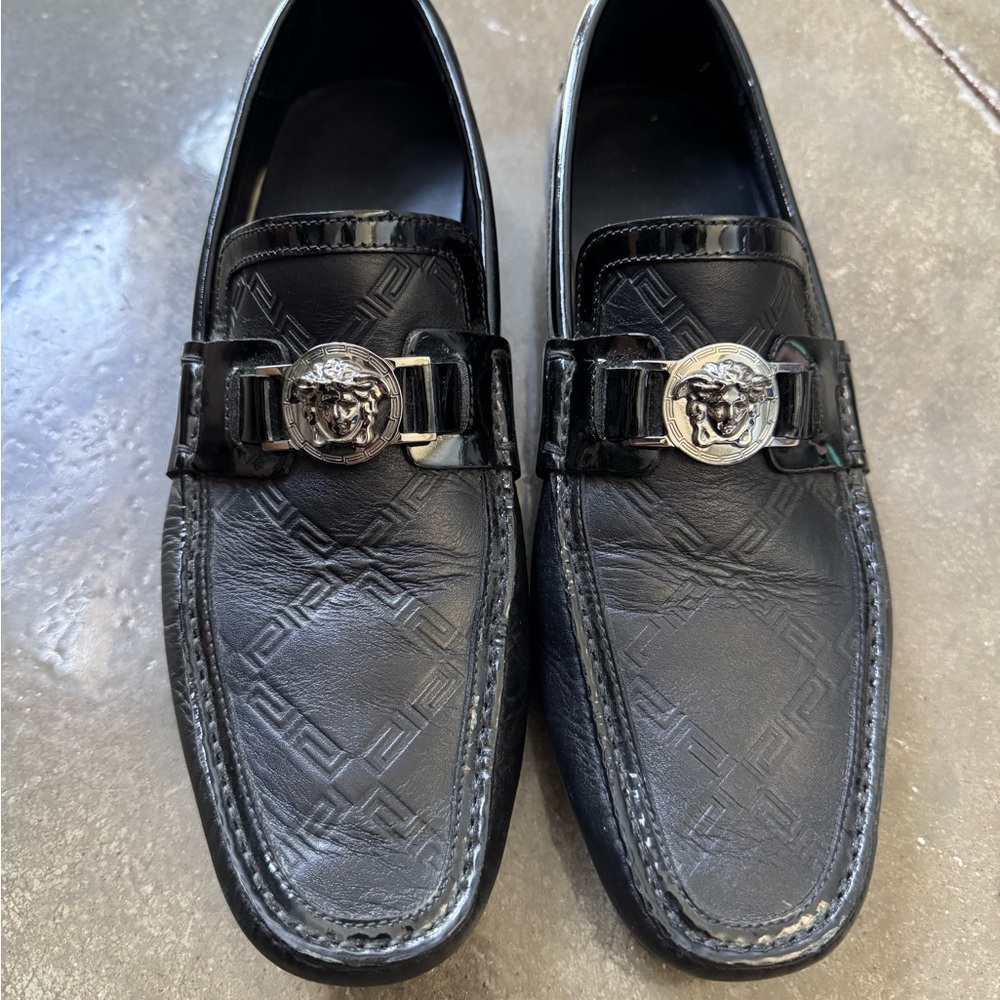 Versace Black Loafers gun metal Medusa